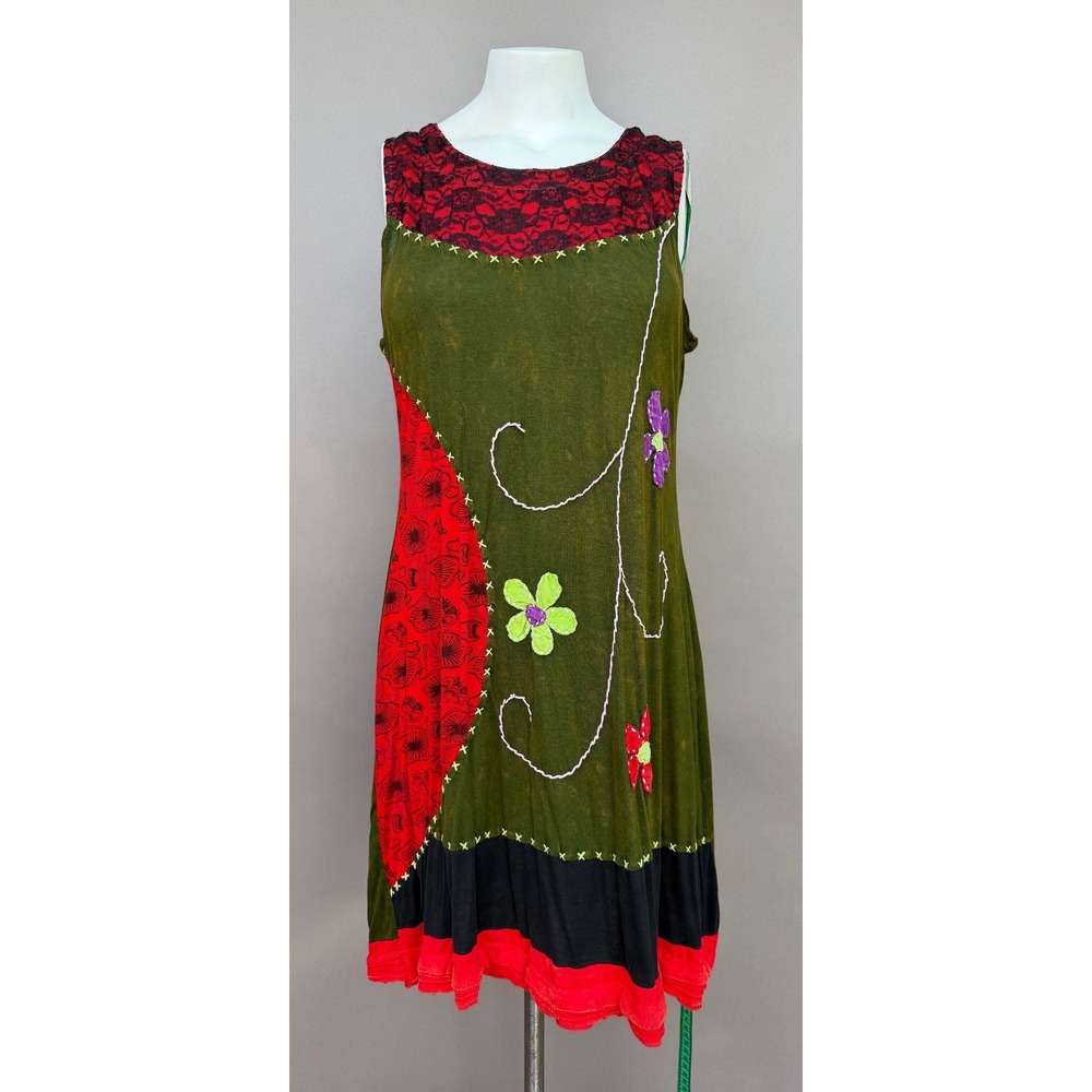 Rising International XXL Green Floral Lace Patchwork Embroidered Tunic Dress